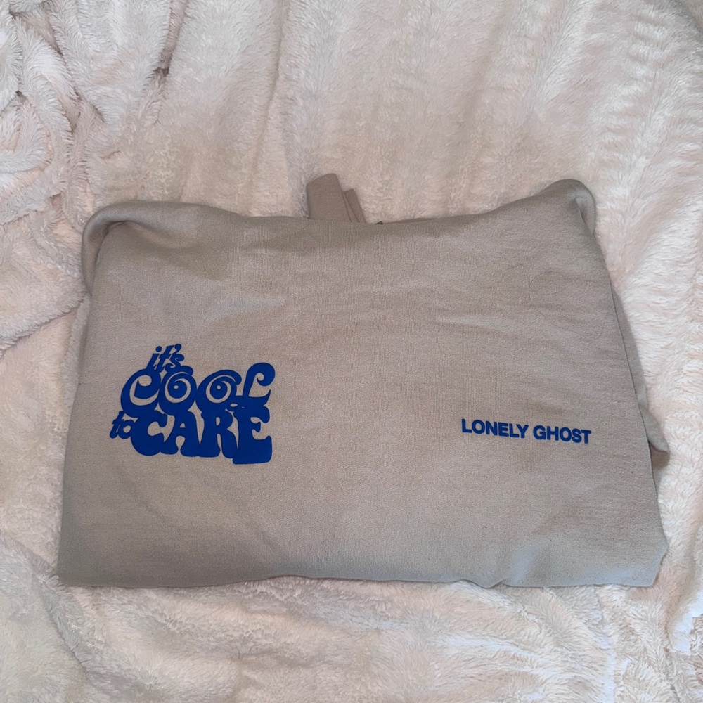 LONELY GHOST Tan Sweatshirt with Blue Print